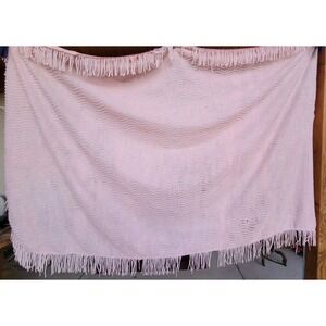 Vintage Pink Chenille Fringe Throw Coverlet Couch Throw Movie Prop 84x59